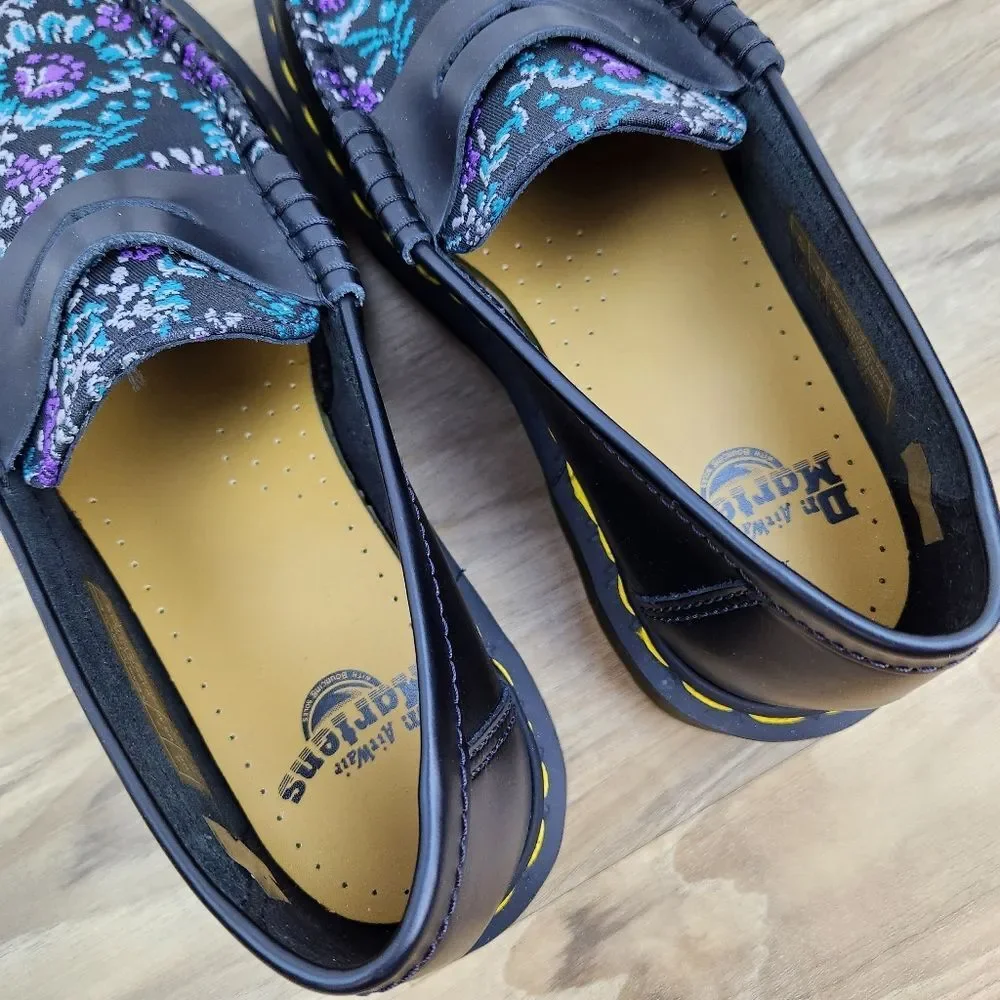 ☔️🩵NIB Dr. Martens Black & Rich Purple Floral Jacquard Penton Loafers Size 8 - Picture 9 of 15